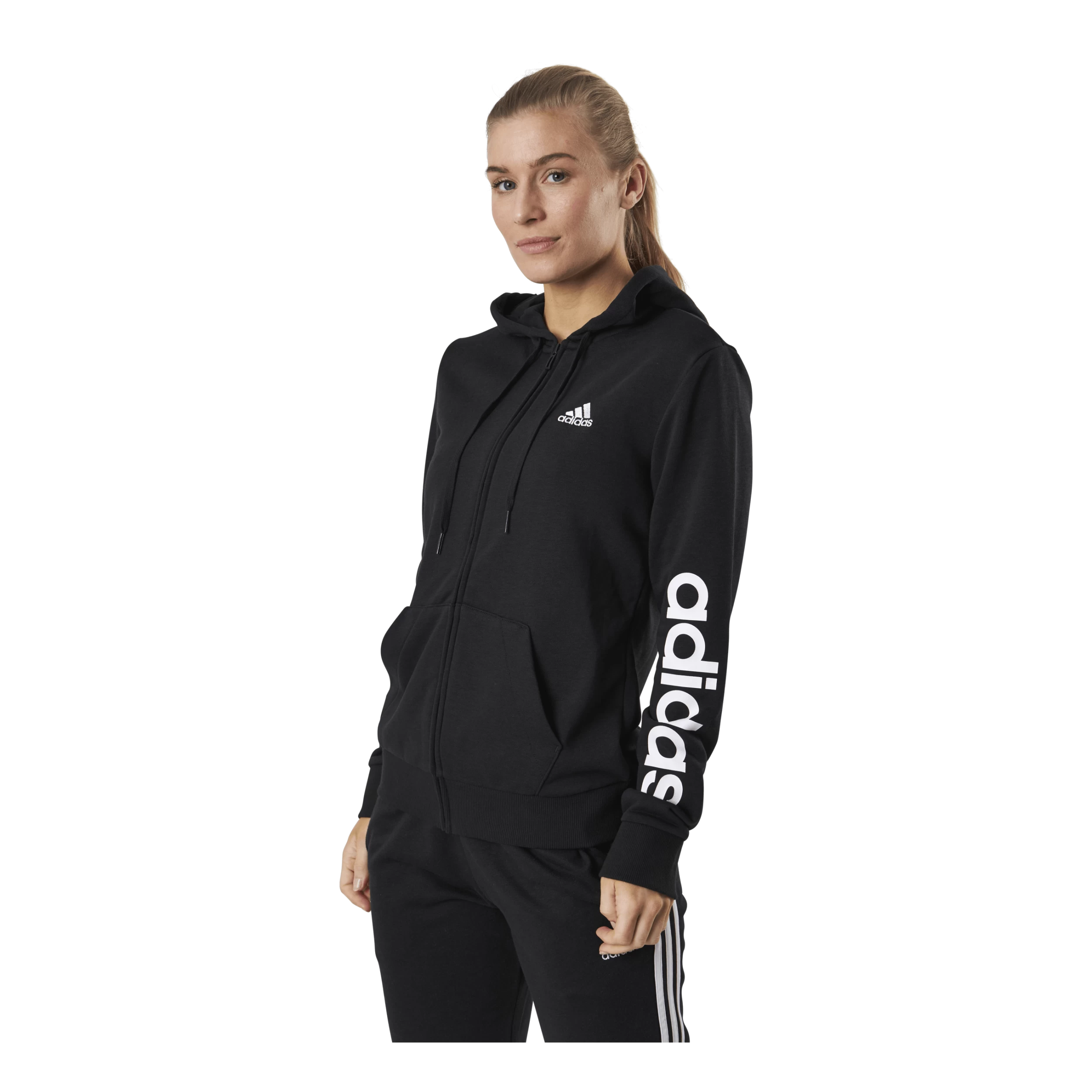 ADIDAS Essentials Full-Zip Hoodie Black / White 2 ADIDAS Essentials Full-Zip Hoodie Black / White - Afbeelding 2